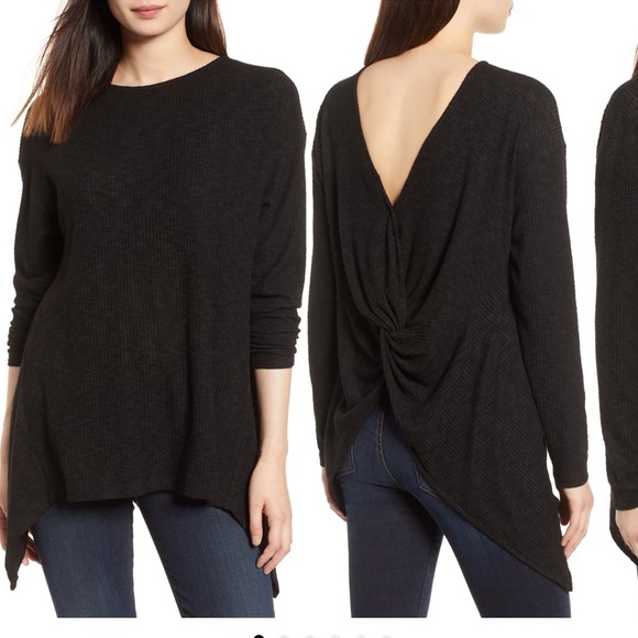 Gibson ribbed cozy fleece twist back top - Picture 3 of 4